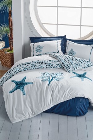 Maritimes Doppelbett-Bettbezug-Set Star Navy Blue 8680108053645 - 3