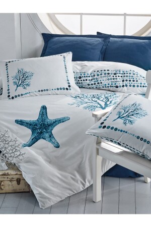 Maritimes Doppelbett-Bettbezug-Set Star Navy Blue 8680108053645 - 6