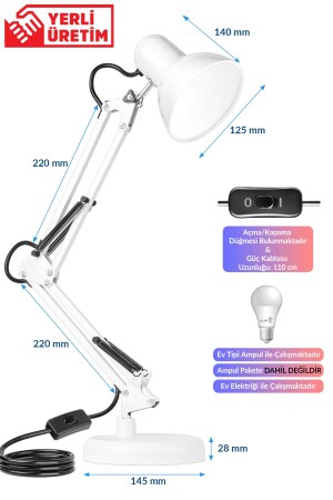 Masa Lambası Akrobat Yaylı Metal 360° Açılı Ayarlanabilir Hareketli Çalışma Masası Lambası Beyaz TLV811 - 7