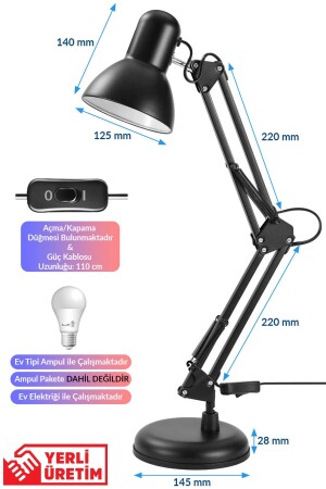 Masa Lambası Akrobat Yaylı Metal 360° Açılı Ayarlanabilir Hareketli Çalışma Masası Lambası Siyah - 6