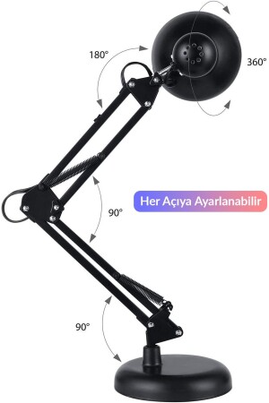 Masa Lambası Akrobat Yaylı Metal 360° Açılı Ayarlanabilir Hareketli Çalışma Masası Lambası Siyah - 7