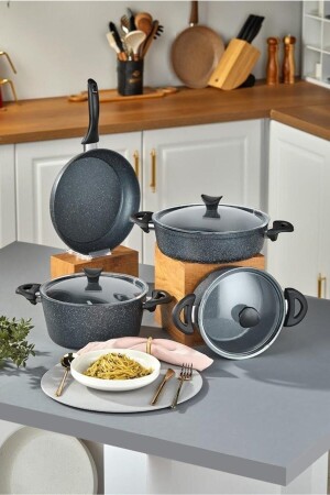 Master Cook 4-teiliges 7-teiliges Granit-Kochgeschirr-Set, Space Grey TAC-4755 - 2