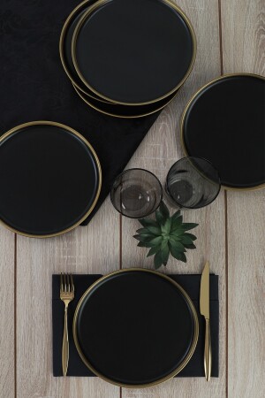 Mat Siyah Gold File Nordic Pasta Tabağı 22 cm 6 Adet ST039006F956A841700MAEF400 - 4