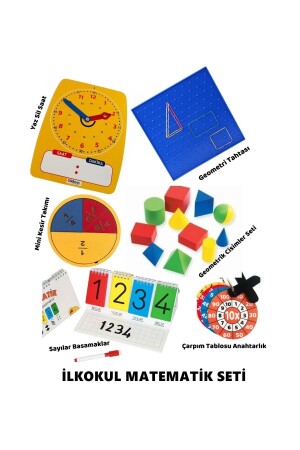 Matematik Seti Ilkokul - Saat- Geometri Tahtası-geometrik Cisimler-kesir- Çarpım Tablosu- Basamaklar 2022-03 - 2