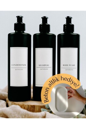 Matte Black Minimal – 3-teilige Shampoo- und Duschgel-Plastikflasche 250 ml – Badezimmer-Set aus Plastikflaschen mit Pumpe aus Kunststoff - 2