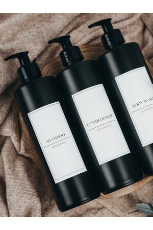 Matte Black Minimal – 3-teilige Shampoo- und Duschgel-Plastikflasche 250 ml – Badezimmer-Set aus Plastikflaschen mit Pumpe aus Kunststoff - 4