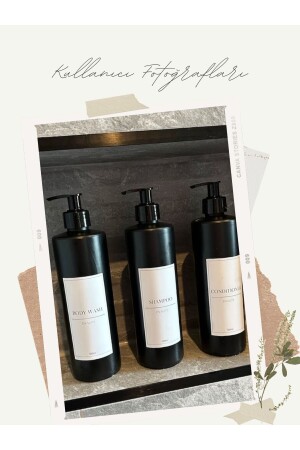 Matte Black Minimal – 3-teilige Shampoo- und Duschgel-Plastikflasche 250 ml – Badezimmer-Set aus Plastikflaschen mit Pumpe aus Kunststoff - 8