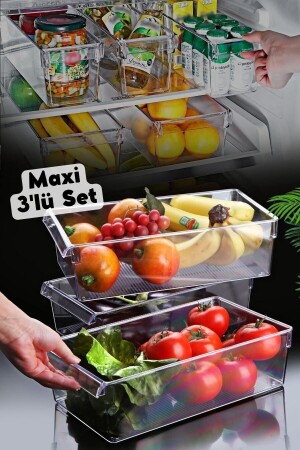 Maxi Tall Clear Buzdolabı & Dolap Içi Düzenleyici Organizer 3 Adet NDY-EP-612-1 - 2