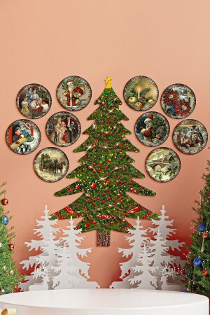 MDF-Silvester-Set mit Kiefernbaum, rahmenlos, runder Schnitt, 11-teiliges Neujahrs-Set, MDF-Gemäldedruck, 12 x 12 - 4