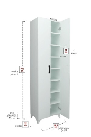 Mehrzweck-Küchenschrank mit 8 Einlegeböden und 2 Türen, Badezimmerschrank, Mehrzweckschrank, Weiß. 8Korb2Abdeckung - 10