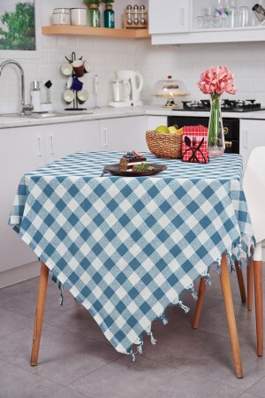 Mehrzweck-Tischdecke, Picknick-Tuch und Tischdecke, blau kariertes Gingham-Muster, 140 x 140 cm - 3