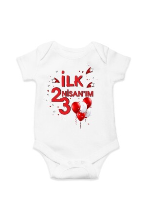 Mein erster rot-weiß bedruckter Baumwoll-Baby-Body & Zibın für den 23. April - 1