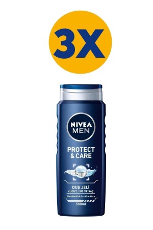 MEN Erkek Duş Jeli Protect&care 500 ml,3X, Vücut,Yüz ve Saç, Nemlendirici&Aloe Vera SET.NVE.381 - 1