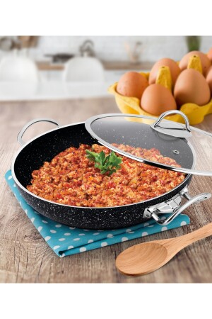 Menemen Aşkı Cam Kapaklı Siyah Granit Tava 28 Cm YLinmn03244 - 3