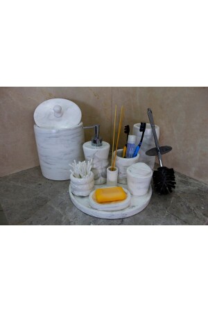 Mermer Desenli Çoklu Çöp Kovalı Banyo Seti V1 (gümüş Başlıklı) - 6