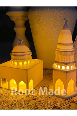 Mescit ve Minare Şeklinde Tealight Mum Aydınlatmalı İslami Dekoratif Obje - 3