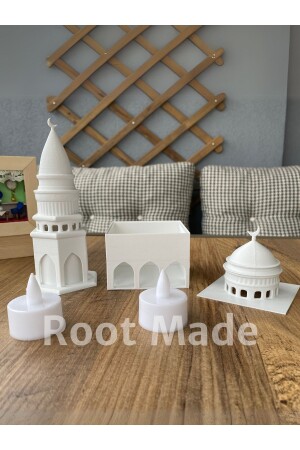 Mescit ve Minare Şeklinde Tealight Mum Aydınlatmalı İslami Dekoratif Obje - 5