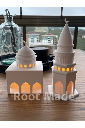 Mescit ve Minare Şeklinde Tealight Mum Aydınlatmalı İslami Dekoratif Obje - 7