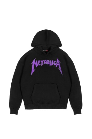 Metallica Mor Sırt Baskılı Siyah Oversize Kapüşonlu Sweatshirt 816E0943 - 4