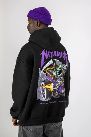 Metallica Mor Sırt Baskılı Siyah Oversize Kapüşonlu Sweatshirt 816E0943 - 5