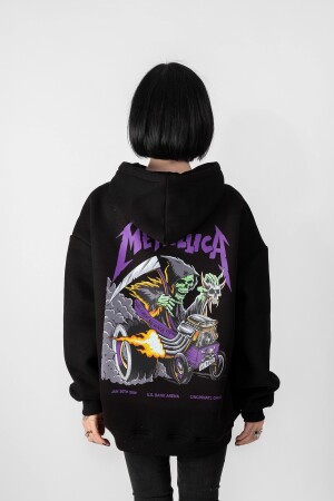 Metallica Mor Sırt Baskılı Siyah Oversize Kapüşonlu Sweatshirt 816E0943 - 7