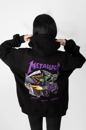 Metallica Mor Sırt Baskılı Siyah Oversize Kapüşonlu Sweatshirt 816E0943 - 9