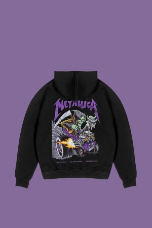 Metallica Mor Sırt Baskılı Siyah Oversize Kapüşonlu Sweatshirt 816E0943 - 3