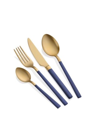 Mia 24-teiliges Mattgold-Marineblau-Gabel-Messer-Löffel-Set CKB0103 - 1