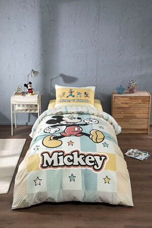 Mickey Mouse Star Tek Kişilik Disney Lisanslı Lastikli Fitted Çarşaf Kapitone Çocuk Nevresim PR-EVTEKSTILI-55475901327 - 1