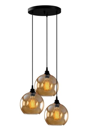 Micro Special Design Decorative Sports Modern Honey Color Glass 3-teiliger schwarzer Hängelampen-Kronleuchter mmikro3bal - 2