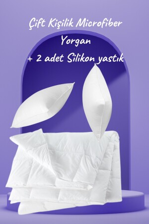 Microfiber Yorgan Yastık Seti 1 Mevsimlik Microfiber Çift Kişilik Yorgan - 2 Adet Silikon Yastık 00695 - 3