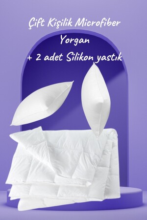 Microfiber Yorgan Yastık Seti 1 Mevsimlik Microfiber Çift Kişilik Yorgan - 2 Adet Silikon Yastık 00695 - 2