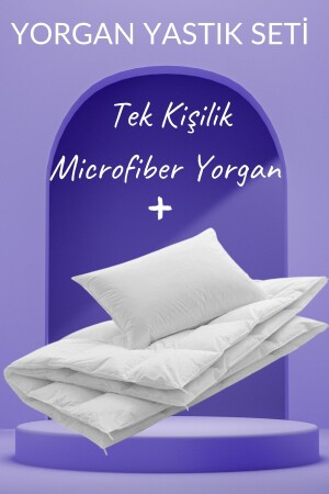 Microfiber Yorgan Yastık Seti 1 Mevsimlik Microfiber Tek Kişilik Yorgan - 1 Adet Silikon Yastık 00696 - 1