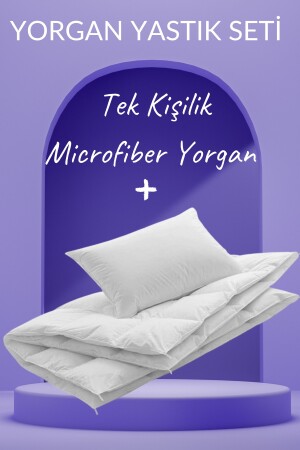 Microfiber Yorgan Yastık Seti 1 Mevsimlik Microfiber Tek Kişilik Yorgan - 1 Adet Silikon Yastık 00696 - 3