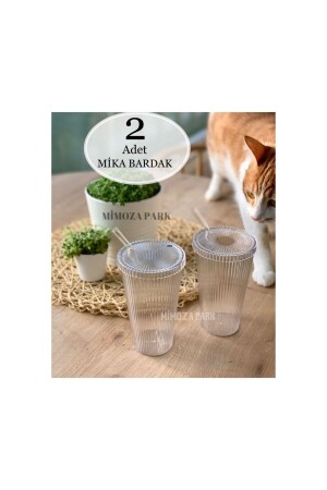 MİKA 2 Adet 600 Ml Mika Kapaklı Pipetli Origami Stil Mika Bardak Sunum Bardağı Meşrubat Bardağı - 6