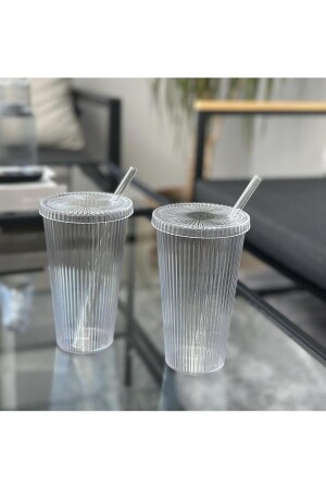 MİKA 2 Adet 600 Ml Mika Kapaklı Pipetli Origami Stil Mika Bardak | Sunum Bardağı Meşrubat Bardağı LİLYA1427 - 6