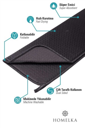 Mikrotex Bulaşık Matı Süper Emici Bulaşık Kurutma Örtüsü 45x36cm Katlanabilir Bulaşık Matı Siyah - 7