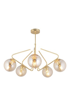 Mildred 5-teilige moderne Hängelampe aus goldenem Honigglas, junges Zimmer, Küche, Schlafzimmer, Wohnzimmer, Hängelampe, Kronleuchter 3953-05-GD - 5