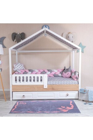 Mini Bab 3'lü Örgülü Pembe Montessori Bebek-çocuk Uyku Seti 90x190 Ölçü MBUMTSP01 - 2