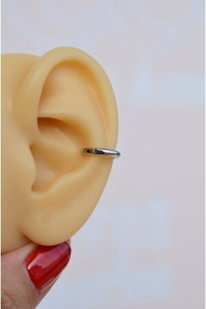 Mini Bombeli Earcuff Sıkıştırmalı Kıkırdak Küpesi Çocuk Boy Gümüş Renk - 3