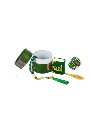 Mini-Zylinder-Box Mevlit-Geschenkset Grün (Mini-Koran + Perlengebetsperlen 99 + Stein Zikirmatik) - 5