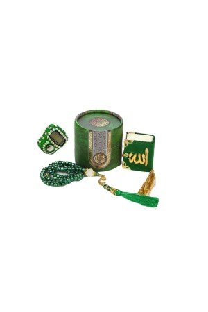 Mini-Zylinder-Box Mevlit-Geschenkset Grün (Mini-Koran + Perlengebetsperlen 99 + Stein Zikirmatik) - 4