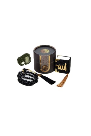 Mini-Zylinder-Box Mevlit-Geschenkset Schwarz (Mini-Koran + Perlenrosenkranz 99 + Stein Zikirmatik) - 2