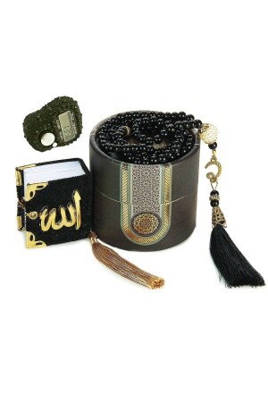 Mini-Zylinder-Box Mevlit-Geschenkset Schwarz (Mini-Koran + Perlenrosenkranz 99 + Stein Zikirmatik) - 4