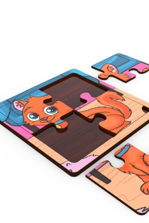 Minıq Toys Ahşap Saskin Kedi Mini Puzzle (4 Parca) - 5