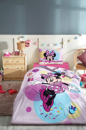 Minnie Mouse Happy Single Disney lizenziertes elastisches Spannbettlaken-Kinderbettbezug-Set PR-EVTEKSTILI-58047501327 - 7