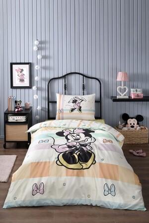 Minnie Mouse Happy Tek Kişilik Disney Lisanslı Lastikli Fitted Çarşaf Çocuk Nevresim Takımı MİNNİE HAPPY SARI - 4