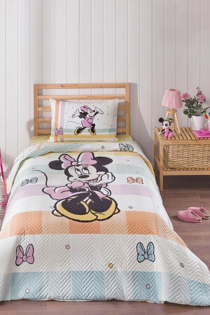 Minnie Mouse Happy Tek Kişilik Disney Lisanslı Lastikli Fitted Çarşaf Kapitone Çocuk Nevresi PR-EVTEKSTILI-55474201327 - 2