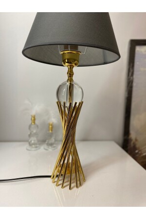 Misbah Burgu Abajur Masa Lambası Kristal Camlı Gold Kaplama- Lampshade - 7