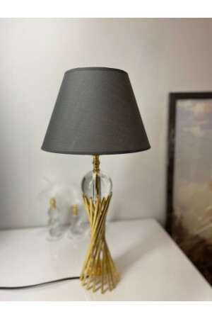 Misbah Burgu Abajur Masa Lambası Kristal Camlı Gold Kaplama- Lampshade - 8